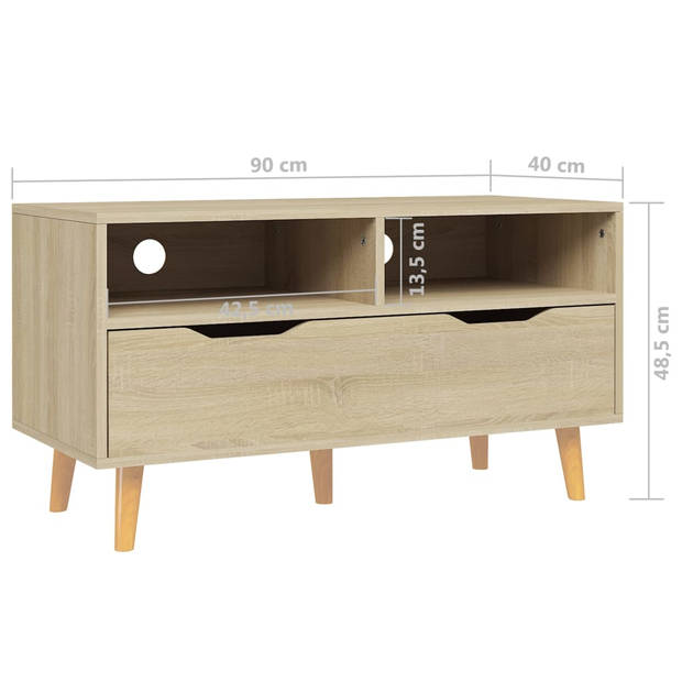 The Living Store TV-meubel - Sonoma eiken - 90 x 40 x 48.5 cm - stevig en praktisch