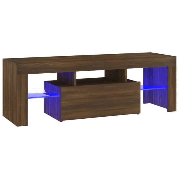 The Living Store Tv-meubel Wood - 120x35x40 cm - RGB LED-verlichting - Bruineiken