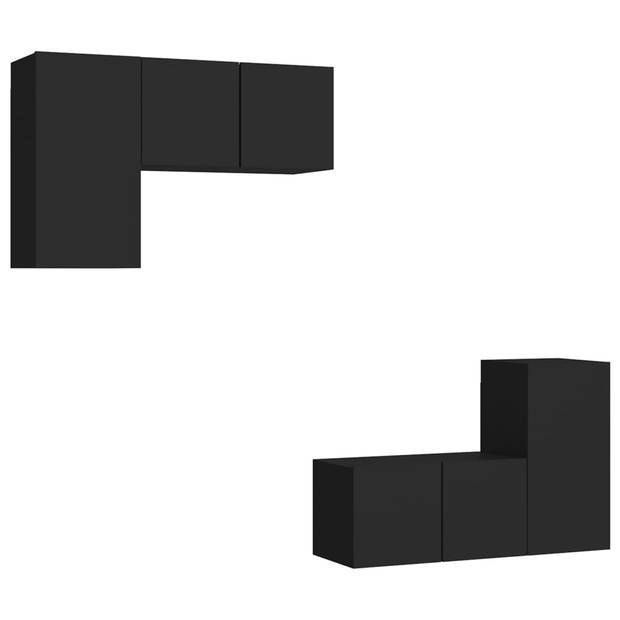 The Living Store televisiemeubelset - zwart - spaanplaat - 4-delige set - 30.5 x 30 x 60 cm / 60 x 30 x 30 cm