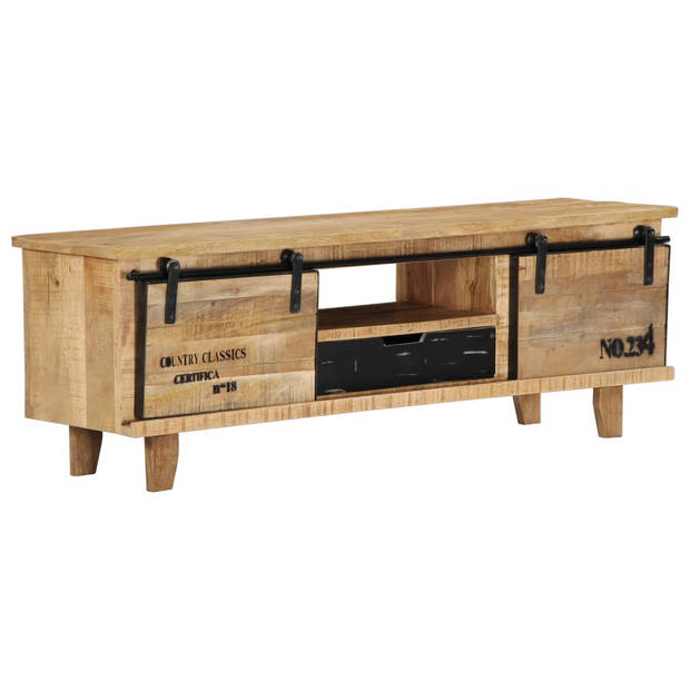 The Living Store Houten TV-kast - Mangohout - 120 x 30 x 40 cm - Met deuren - lade en vak