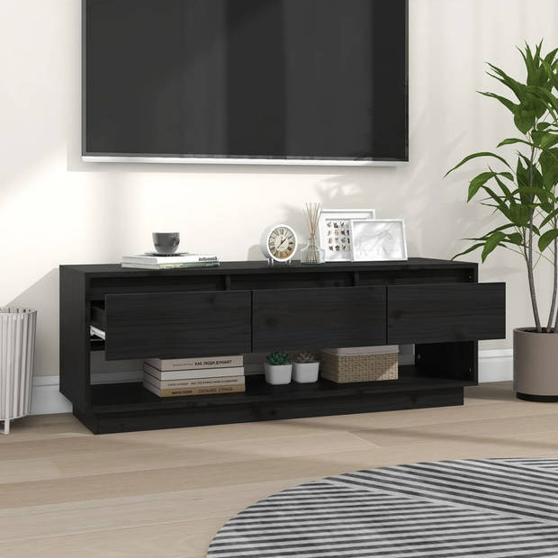 The Living Store Zwevend TV-meubel - Zwart - 110.5 x 34 x 40 cm - Massief grenenhout