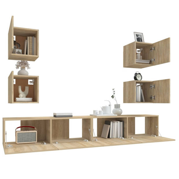 The Living Store TV-meubelset Sonoma Eiken - 2x 100x30x30cm - 4x 30.5x30x30cm