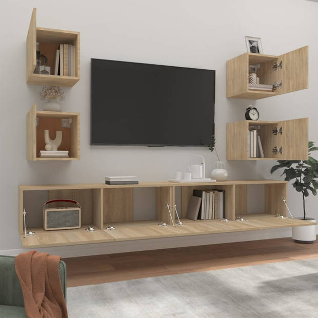 The Living Store TV-meubelset Sonoma Eiken - 2x 100x30x30cm - 4x 30.5x30x30cm