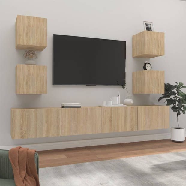 The Living Store TV-meubelset Sonoma Eiken - 2x 100x30x30cm - 4x 30.5x30x30cm