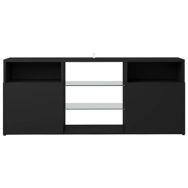 The Living Store TV-meubel - LED-verlichting - Zwart - Bewerkt hout en gehard glas - 120 x 30 x 50 cm