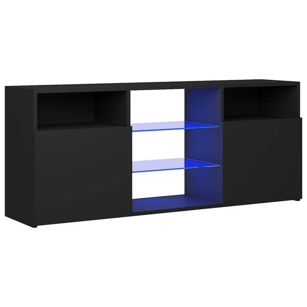 The Living Store TV-meubel - LED-verlichting - Zwart - Bewerkt hout en gehard glas - 120 x 30 x 50 cm