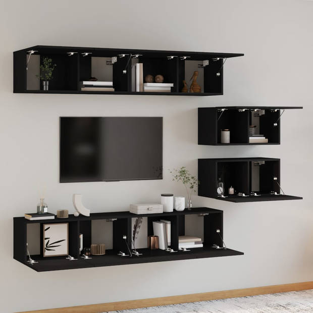 The Living Store TV meubel set - zwart - 4x 80x30x30cm - 2x 60x30x30cm