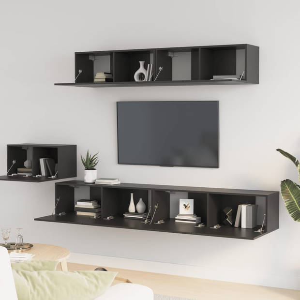 The Living Store TV-meubel set Zwart - 60 x 30 x 30 cm 100 x 30 x 30 cm 80 x 30 x 30 cm