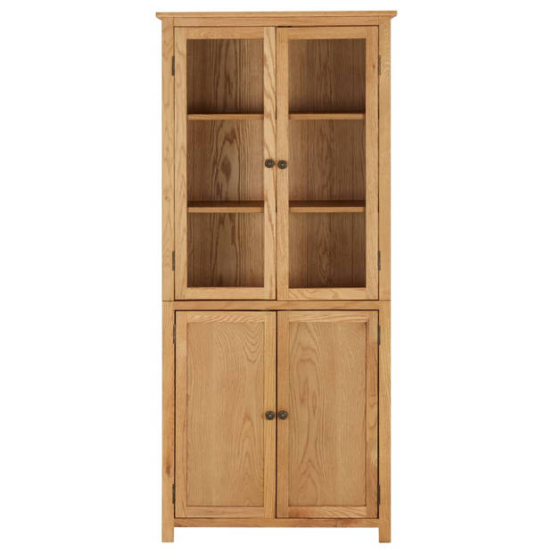 The Living Store Vintage Boekenkast - 80 x 35 x 180 cm - Massief eikenhout - MDF en glas