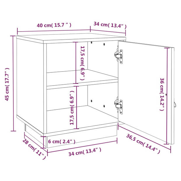 vidaXL Nachtkastjes 2 st 40x34x45 cm massief grenenhout zwart