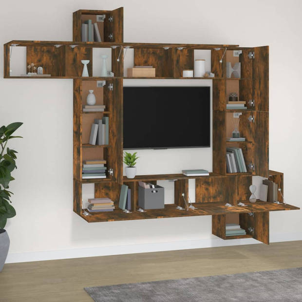 The Living Store Tv-meubelset Gerookt Eiken - Modulair Design - Diverse Afmetingen - Hoogwaardig Bewerkt Hout