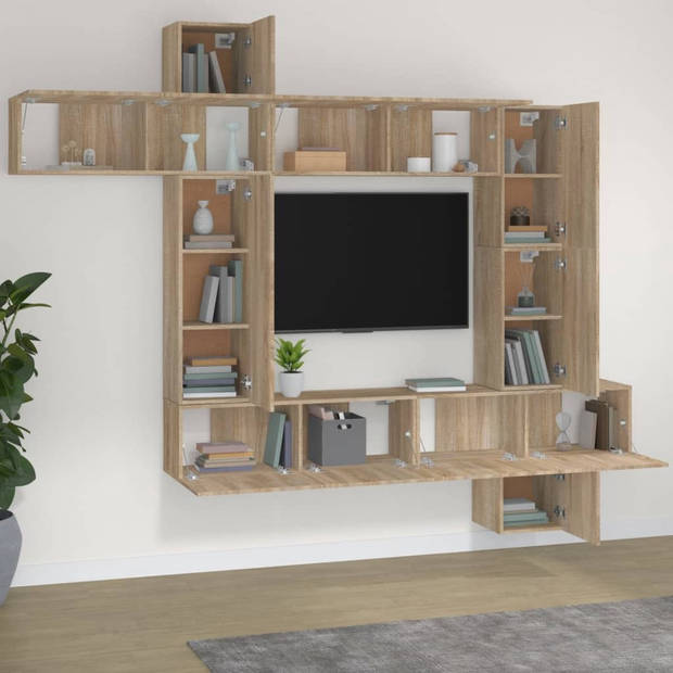 The Living Store Tv-meubelset Gerookt Eiken - Modulair Design - Diverse Afmetingen - Hoogwaardig Bewerkt Hout