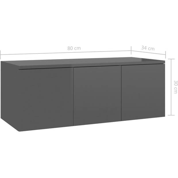 The Living Store Klassieke TV-kast - 80 x 34 x 30 cm - Hoogglans Grijs met 3 Lades