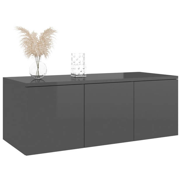 The Living Store Klassieke TV-kast - 80 x 34 x 30 cm - Hoogglans Grijs met 3 Lades