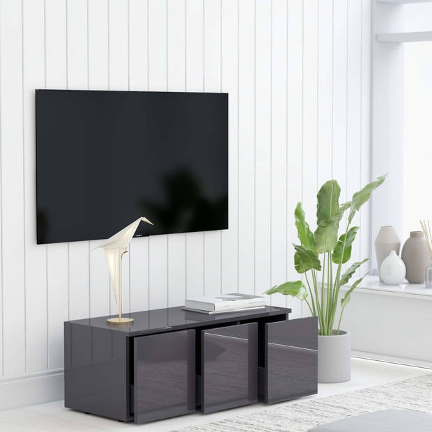 The Living Store Klassieke TV-kast - 80 x 34 x 30 cm - Hoogglans Grijs met 3 Lades