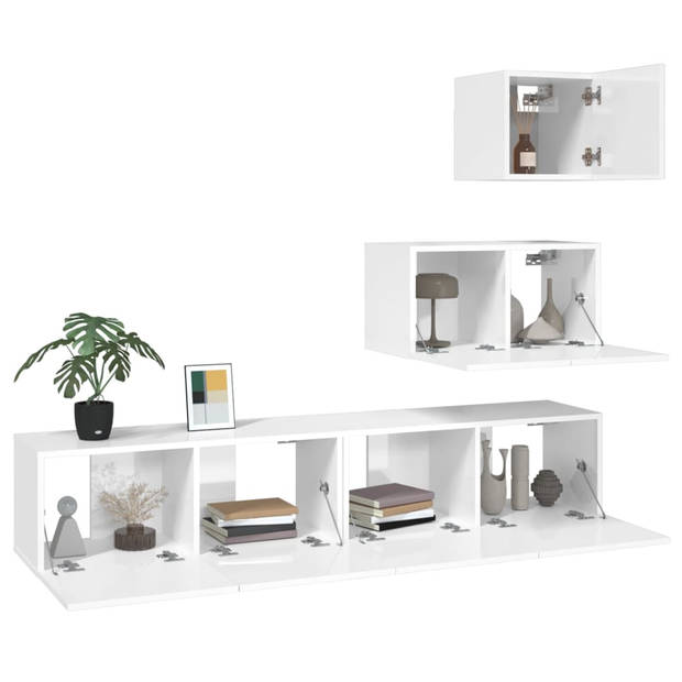 The Living Store TV-meubelset - Hoogglans wit - Bewerkt hout - 30.5 x 30 x 30 cm - 60 x 30 x 30 cm - 80 x 30 x 30 cm
