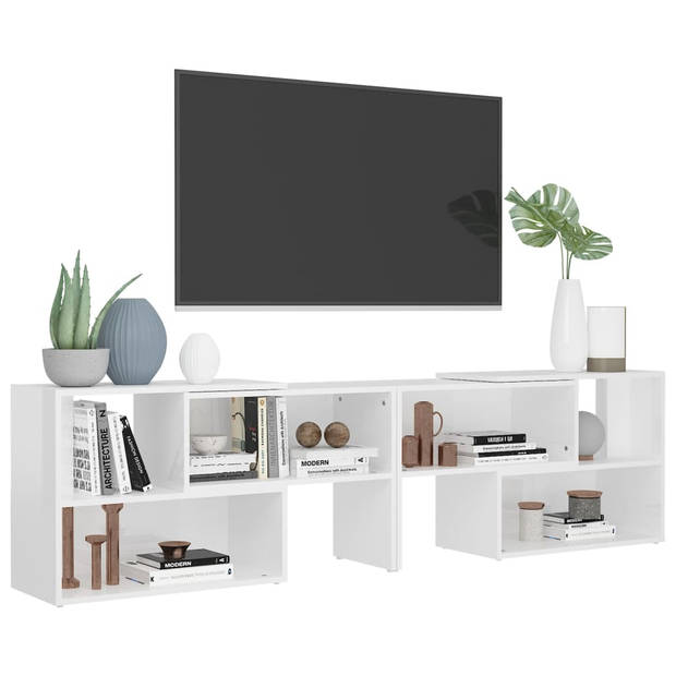 The Living Store Televisiemeubel - Hoogglans wit - 149 x 30 x 52 cm - Uitschuifbaar