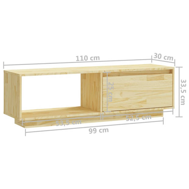 The Living Store TV-meubel - Grenenhout - 110 x 30 x 33.5 cm - Met lades en opbergschappen