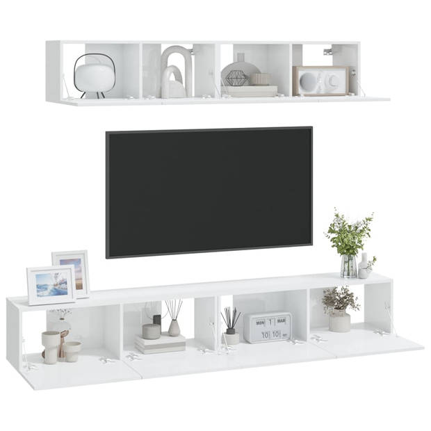 The Living Store Televisiemeubel - Klassiek - 2x 60x30x30cm en 2x 80x30x30cm - Hoogglans wit