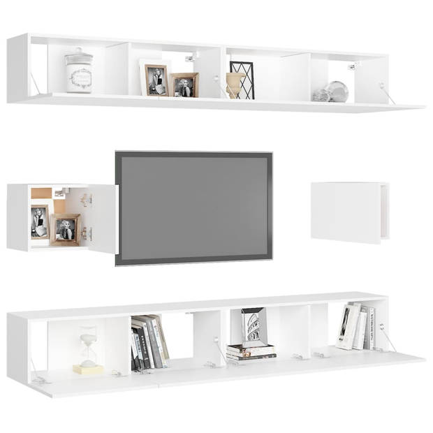 The Living Store Televisiemeubelset - Muurbevestiging - 100x30x30cm - Wit - Spaanplaat