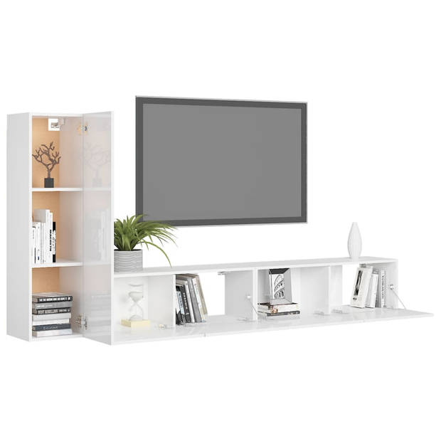 The Living Store Tv-meubelset - Hoogglans wit - Spaanplaat - 30.5 x 30 x 110 cm - 100 x 30 x 30 cm