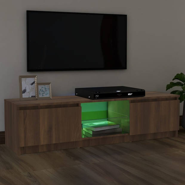 The Living Store TV-meubel Brown Oak - Wood - Glass - 120x30x35.5cm - RGB LED