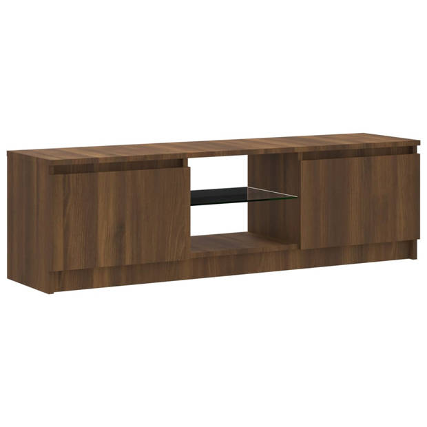 The Living Store TV-meubel Brown Oak - Wood - Glass - 120x30x35.5cm - RGB LED