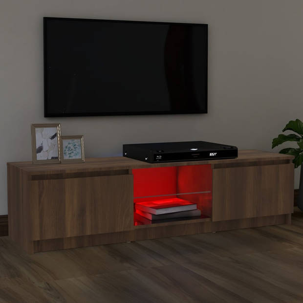 The Living Store TV-meubel Brown Oak - Wood - Glass - 120x30x35.5cm - RGB LED