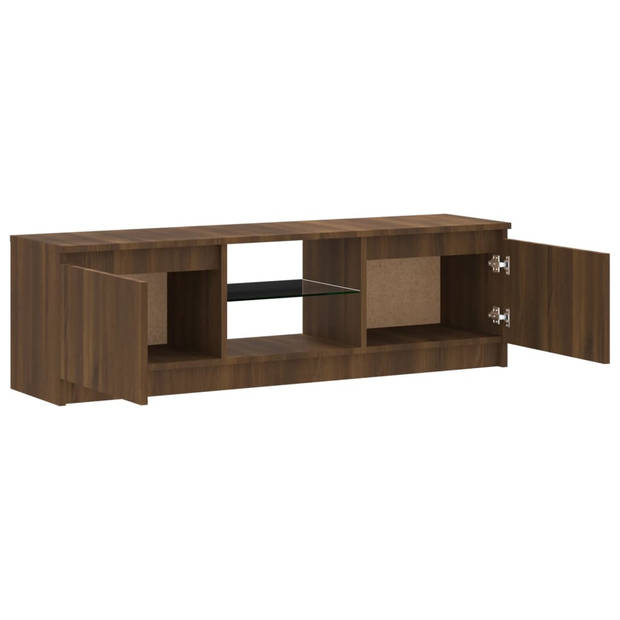 The Living Store TV-meubel Brown Oak - Wood - Glass - 120x30x35.5cm - RGB LED