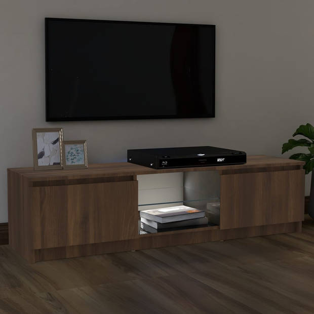 The Living Store TV-meubel Brown Oak - Wood - Glass - 120x30x35.5cm - RGB LED