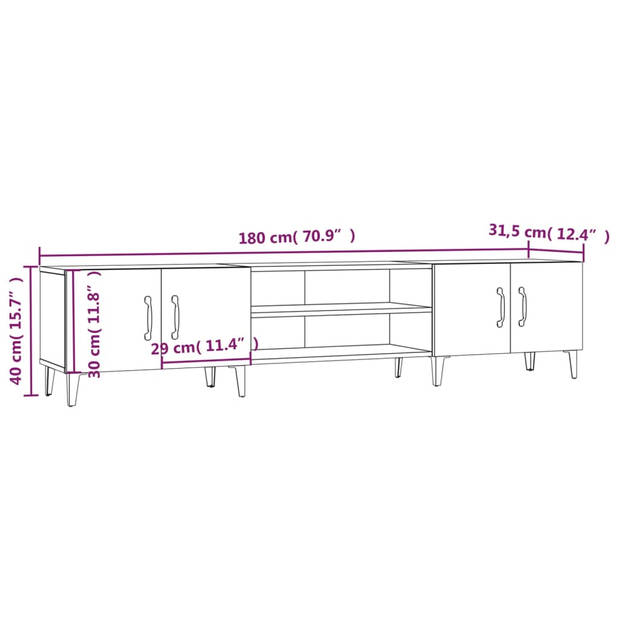 The Living Store TV-meubel - trendy - tv-kast - afmeting- 180x31.5x40cm - ken- gerookt eiken