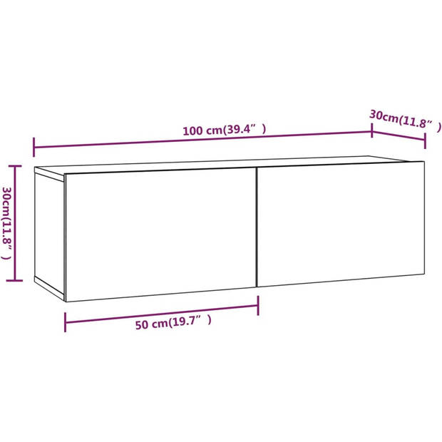 The Living Store Tv-meubel wandgemonteerd - 100 x 30 x 30 cm - bruineiken - hoogwaardig materiaal