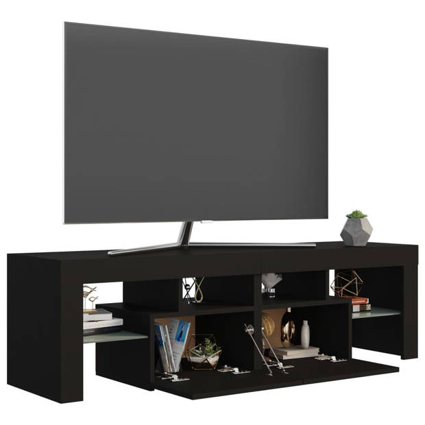 The Living Store TV-meubel - LED-verlichting - 140 x 36.5 x 40 cm - Zwart - Bewerkt hout