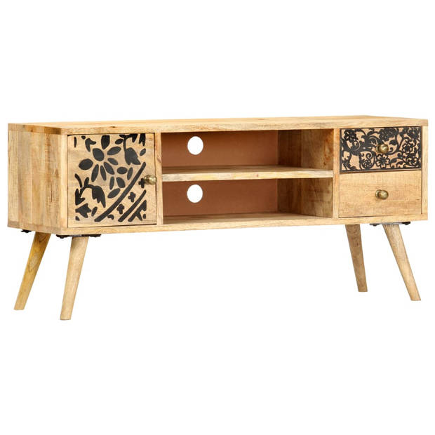 The Living Store Retro TV-meubel - Massief mangohout - 100 x 30 x 45 cm - Industriële stijl