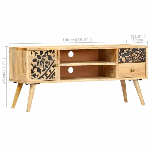 The Living Store Retro TV-meubel - Massief mangohout - 100 x 30 x 45 cm - Industriële stijl