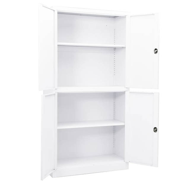 The Living Store Opbergkast - Staal - 90 x 40 x 180 cm - 4 deuren - verstelbare schappen - wit - met slot