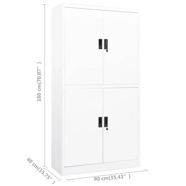 The Living Store Opbergkast - Staal - 90 x 40 x 180 cm - 4 deuren - verstelbare schappen - wit - met slot