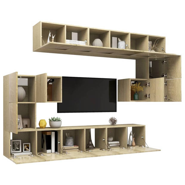 The Living Store Hangende Tv-meubelset - Sonoma Eiken - 8x 60x30x30cm - 2x 30.5x30x30cm