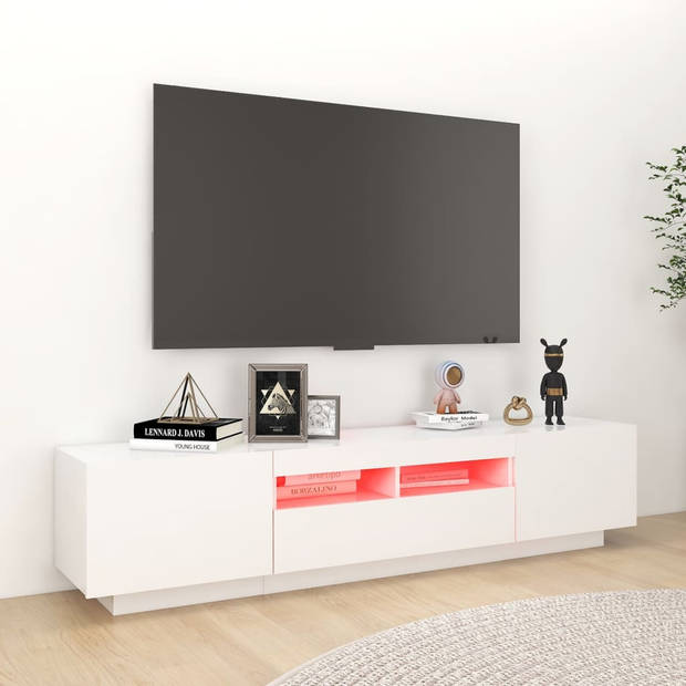 The Living Store TV-meubel XYZ - TV-meubel - 180 x 35 x 40 cm - Met LED-verlichting - Wit