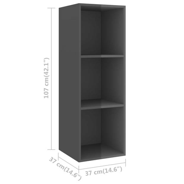 The Living Store TV-meubelset Hoogglans Grijs - Spaanplaat 37x37x107 cm - Montage vereist - 4 stuks