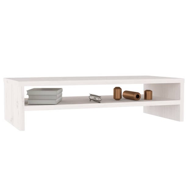 The Living Store Monitorstandaard - Grenenhout - 50 x 24 x 13 cm - Wit