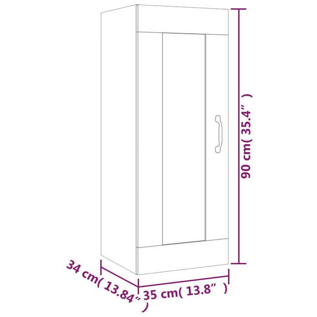 The Living Store Hangkast Sonoma Eiken - Wandgemonteerd - 35 x 34 x 90 cm