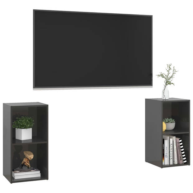 The Living Store Televisiemeubel - Hoogglans grijs - 72 x 35 x 36.5 cm - 2 vakken