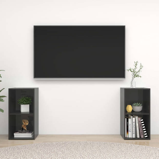 The Living Store Televisiemeubel - Hoogglans grijs - 72 x 35 x 36.5 cm - 2 vakken