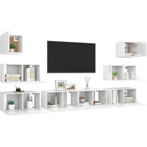 The Living Store televisiekastenset - hangend - spaanplaat - wit - 6x 60x30x30 cm + 2x 30.5x30x30 cm