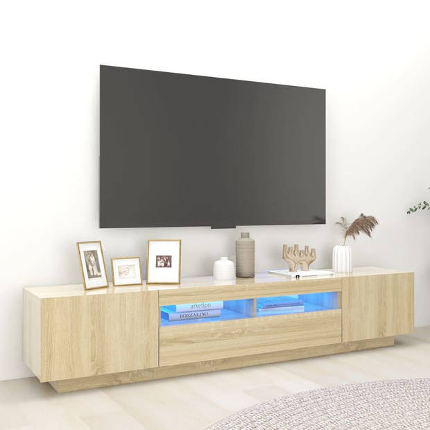 The Living Store TV-meubel Sonoma Eiken - 200 x 35 x 40 cm - Met LED-verlichting