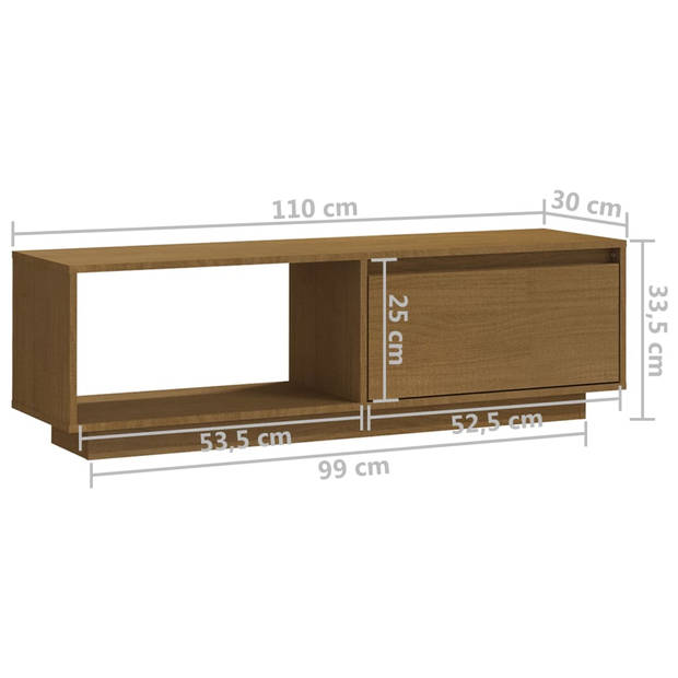 The Living Store TV-meubel - Grenenhout - 110 x 30 x 33.5 cm - Honingbruin