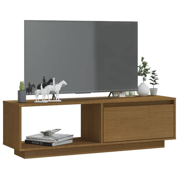 The Living Store TV-meubel - Grenenhout - 110 x 30 x 33.5 cm - Honingbruin