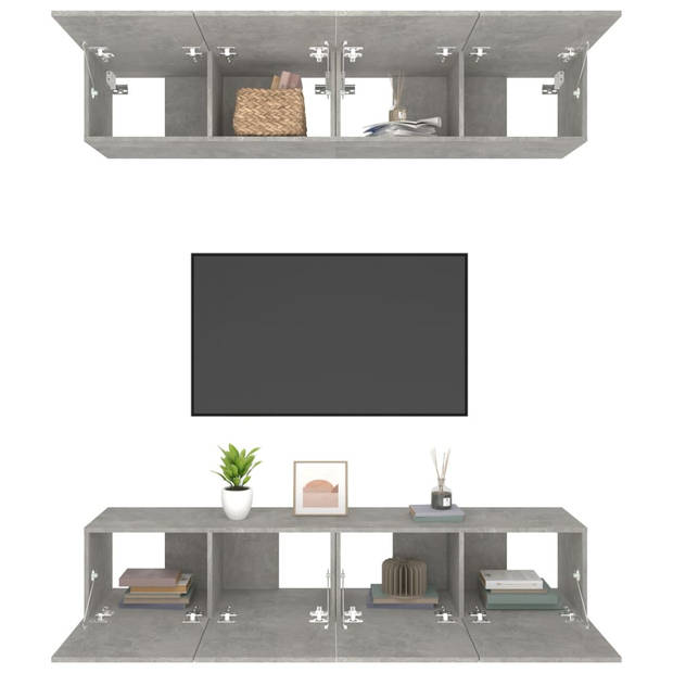 The Living Store TV-meubelset - Betongrijs - 80 x 30 x 30 cm - Wandgemonteerd - Bewerkt hout