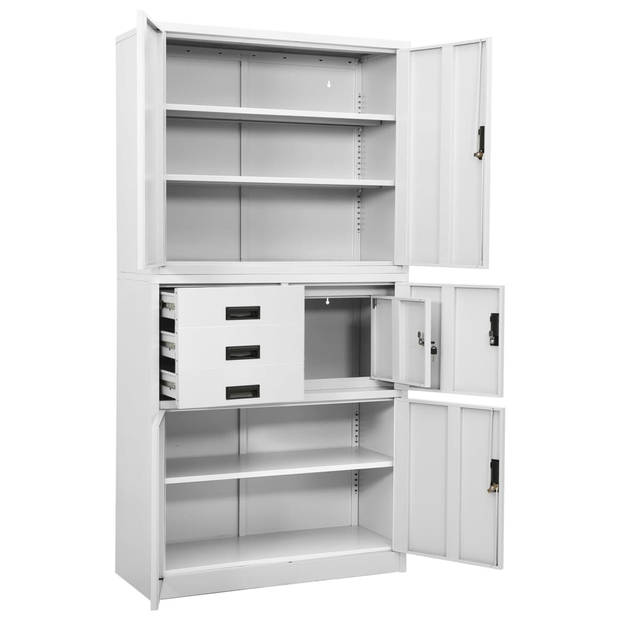 The Living Store Archiefkast Staal - 90x40x180 cm - Wit